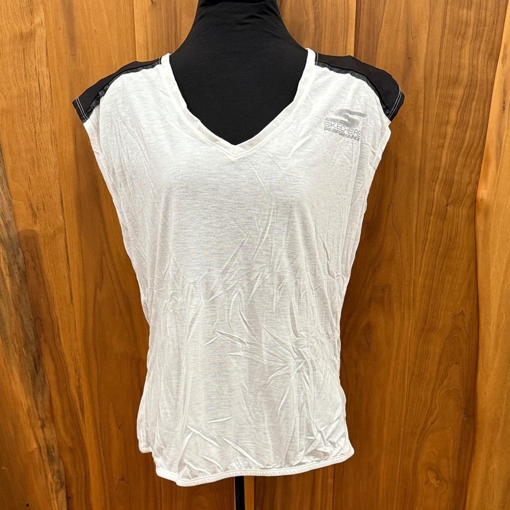 Skechers White Tee with Black Accents and Open Back